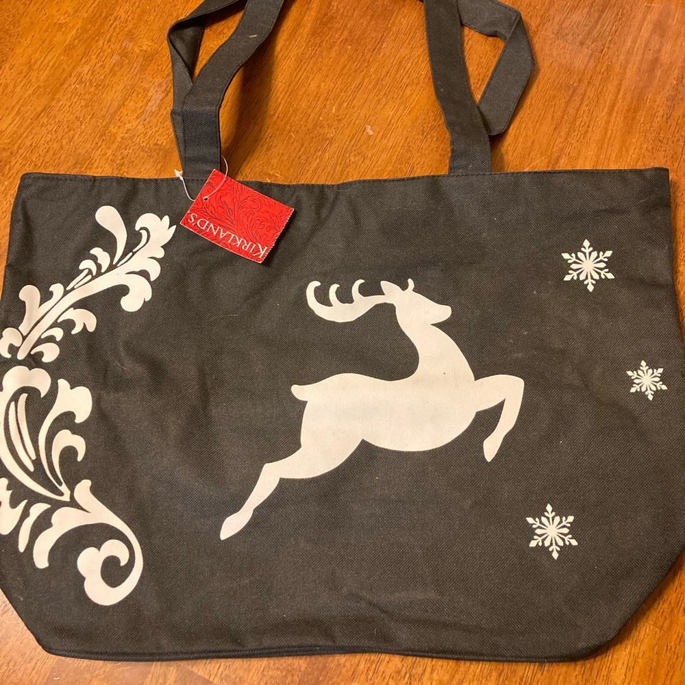 Black reindeer zippered tote bag